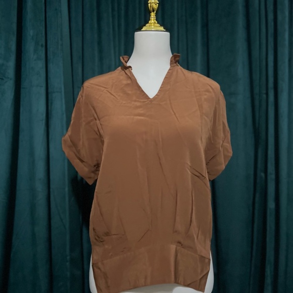 Chic Brown V-Neck Women's Blouse